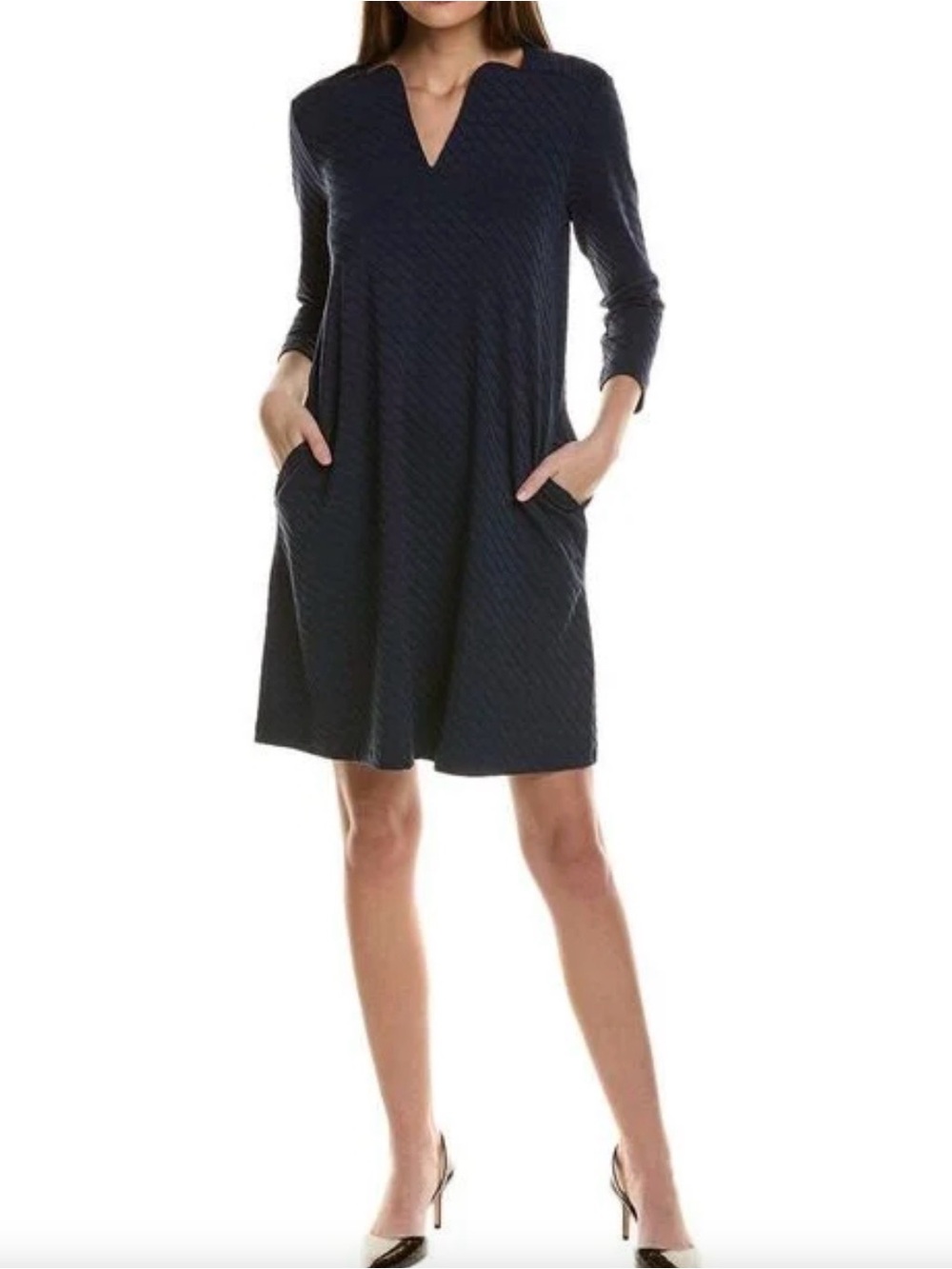J. McLaughlin Octavia Catalina Cloth Jacquard Textured Dress Navy Size Small
